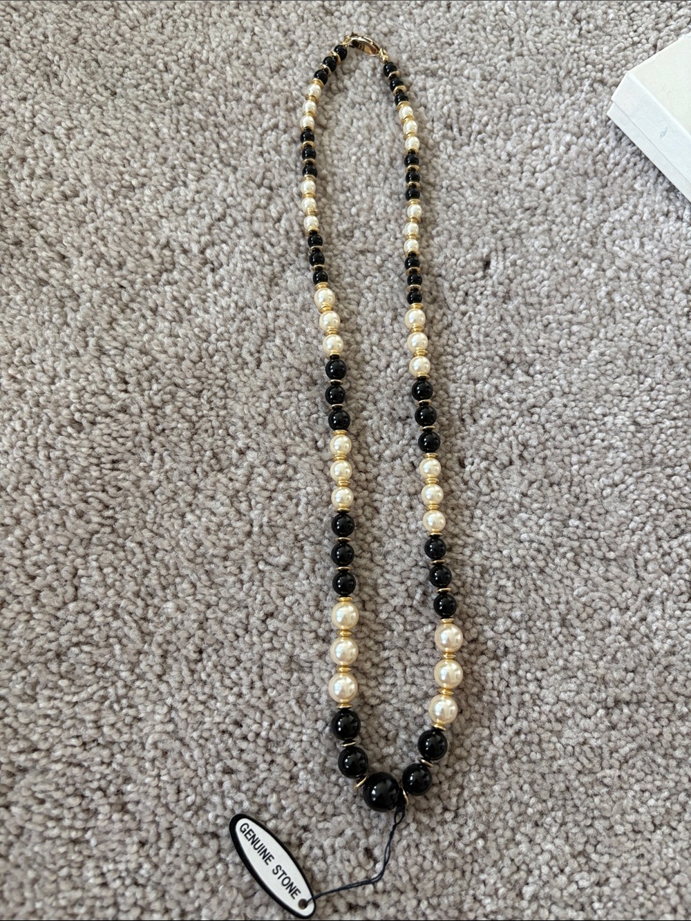 Vintage Classic Black and Pearl Beaded Necklace - Genuine Stone
